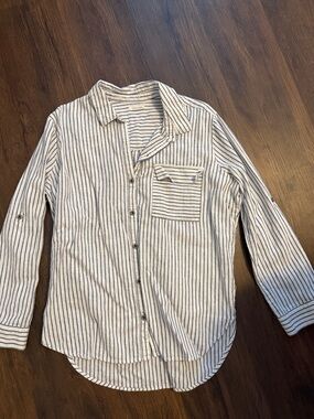 Sneak Peek White Button-Down Shirt with Navy Stripes